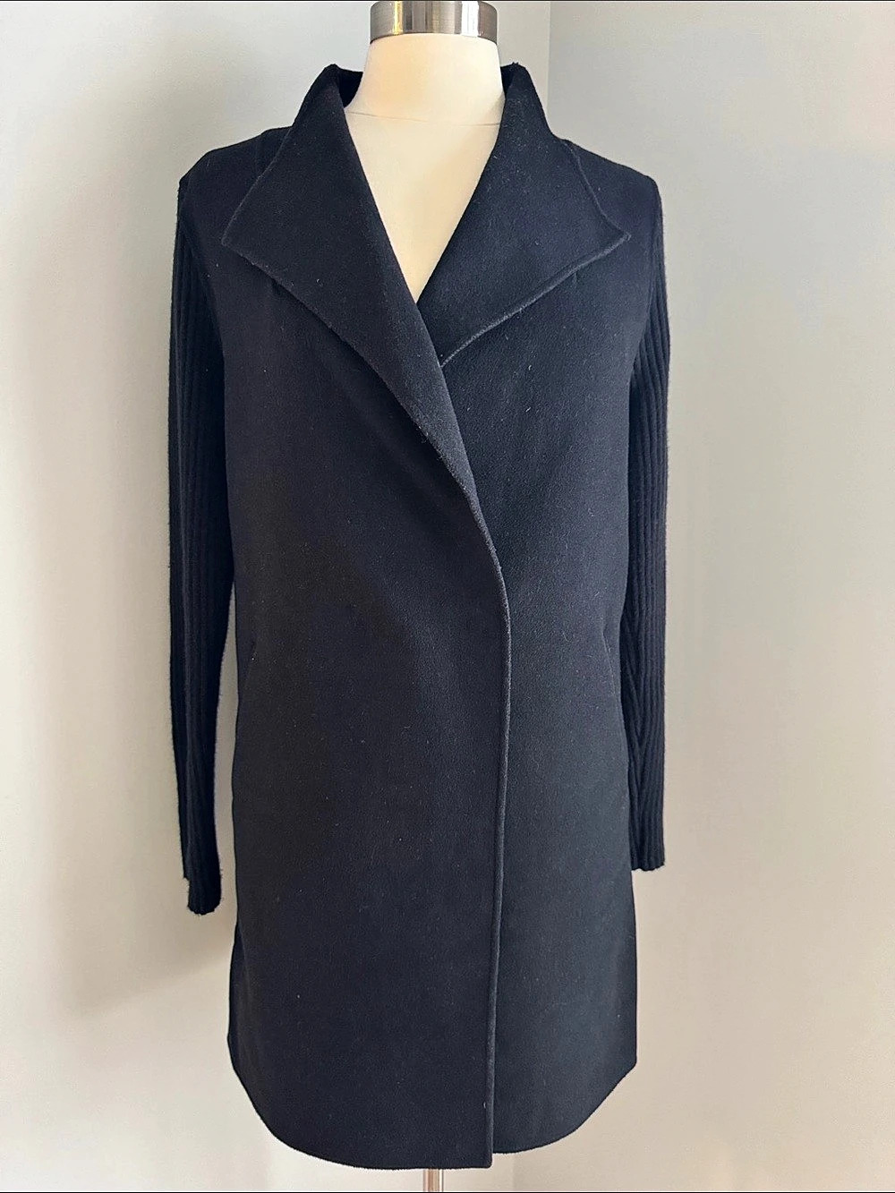 Kenneth Cole Wool Blend Sweater Snap Closure Pea Coat Black Medium